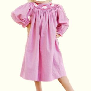 Pink poodle VINTAGE smocked neck long sleeve dress 6X